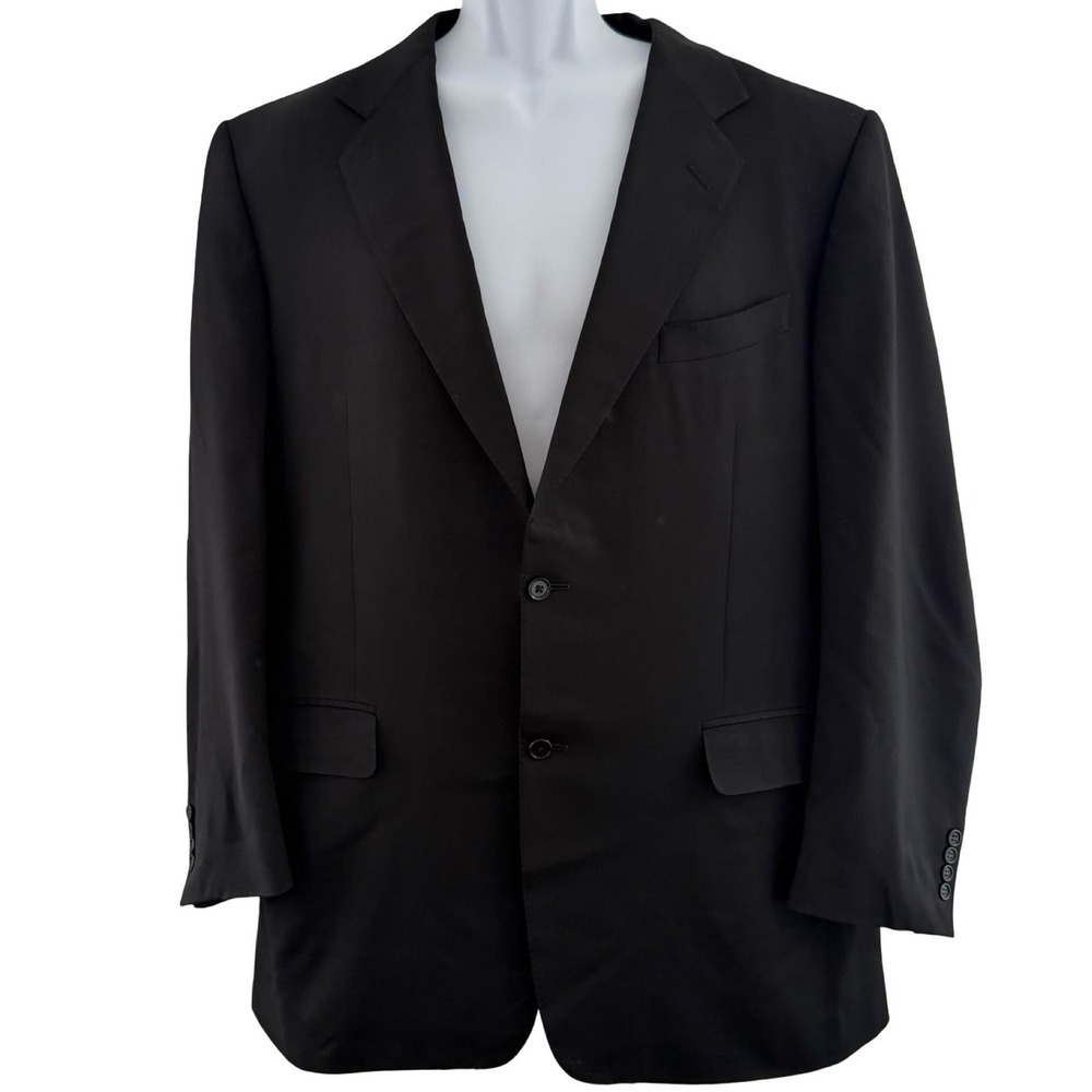 Canali Suit Jacket‎ Mens US 44 Long Black 100% Wool Two Button Italy Blazer VTG
